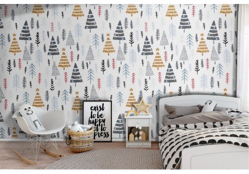 Wallpaper with stylized trees for children.