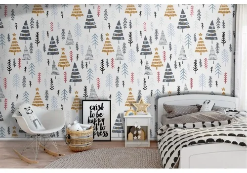 Wallpaper with stylized trees for children.