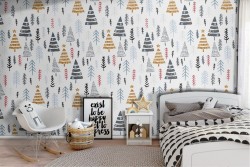 Wallpaper with stylized trees for children.