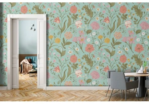 Vintage nature wallpaper with flowers and leaves.
