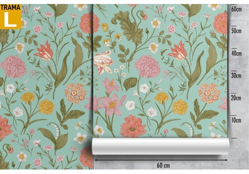 Carta da Parati fiori e foglie natura vintage. 2