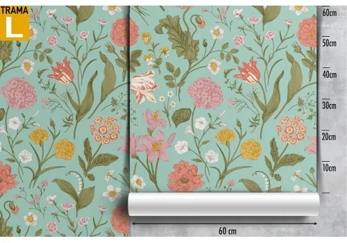 Carta da Parati fiori e foglie natura vintage. 2