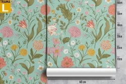 Vintage nature wallpaper with flowers and leaves.