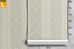 Vintage damask striped wallpaper and decorations.