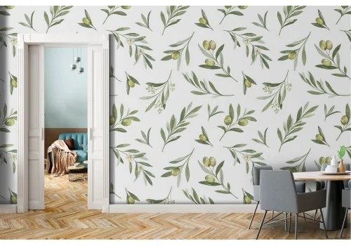 Olive leaves nature pattern wallpaper.