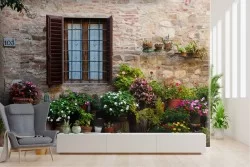 Carta da Parati giardino fiorito con lato abitazione