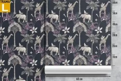 Carta da Parati animali tropicali e alberi natura vintage.