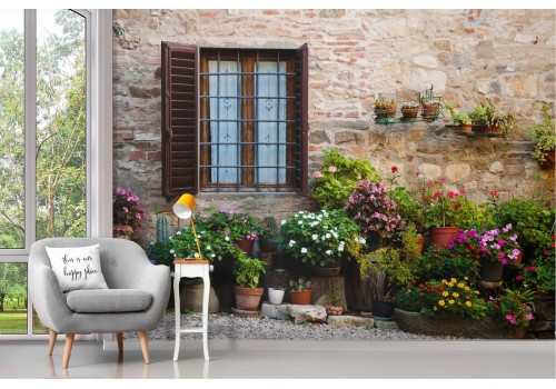 Carta da Parati giardino fiorito con lato abitazione 2