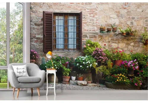 Carta da Parati giardino fiorito con lato abitazione 2