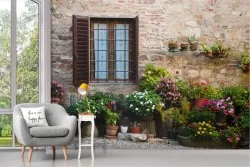 Carta da Parati giardino fiorito con lato abitazione