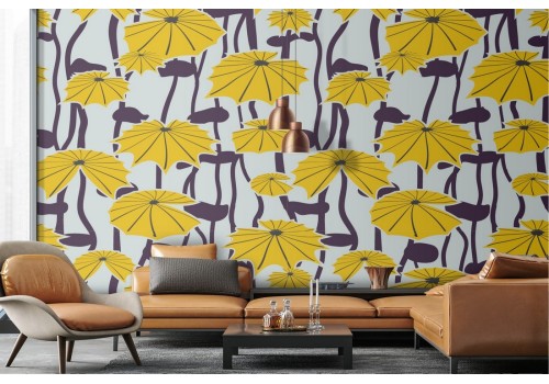 Yellow flowers stylized modern design wallpaper.