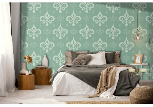 Vintage green damask wallpaper pattern.