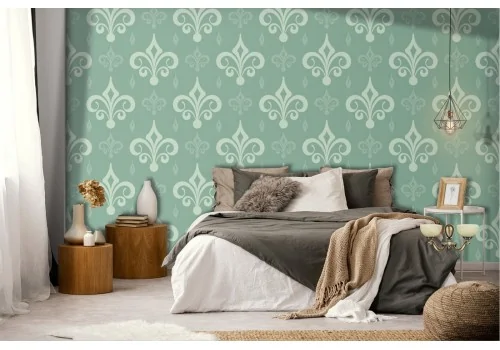 Vintage green damask wallpaper pattern.