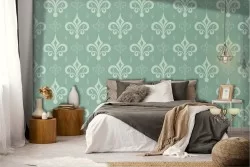 Vintage green damask wallpaper pattern.