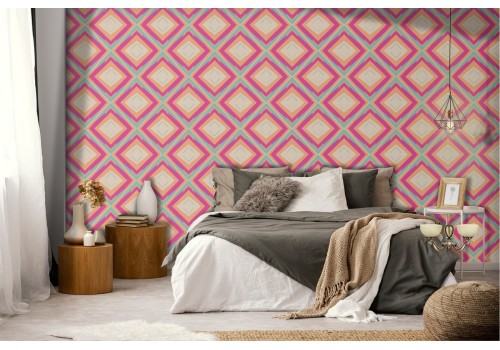 Modern geometric wallpaper decoration pink diamonds.