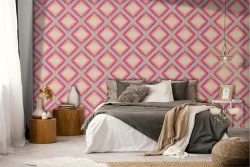 Carta da Parati decorazione geometrica moderna rombi rosa.
