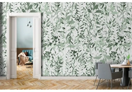Green climbing leaves wallpaper nature pattern.