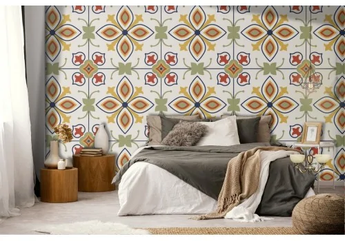 Vintage tile wallpaper with geometric decorations.