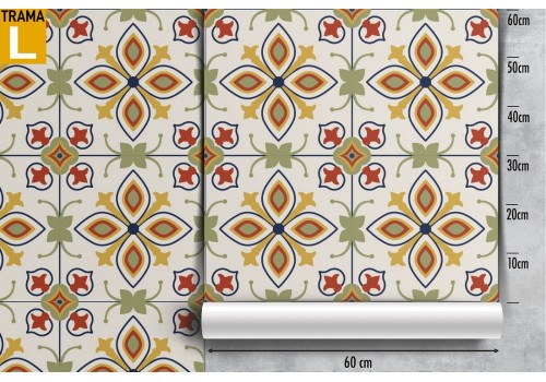 Carta da Parati mattonelle vintage con decori geometrici. 2