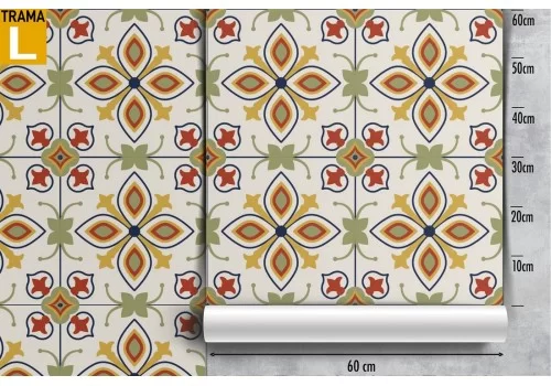 Carta da Parati mattonelle vintage con decori geometrici. 2