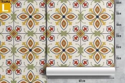 Carta da Parati mattonelle vintage con decori geometrici.