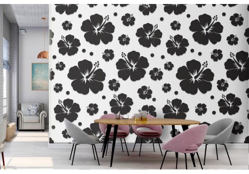 Black flowers modern nature wallpaper.