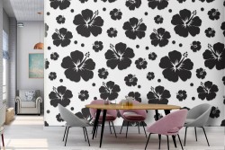 Black flowers modern nature wallpaper.