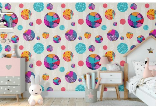 Carta da Parati bambini decorazione a pois moderna.