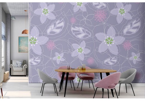 Carta da Parati fiori astratti moderni viola.