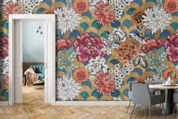 Tropical flowers nature vintage design wallpaper.