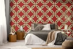Red vintage geometric wallpaper decoration.
