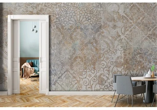 Wallpaper with vintage geometric decoration and flowers