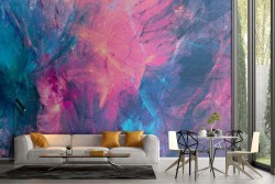 Carta da parati dipinto astratto colori blu e fucsia e adesivi murali