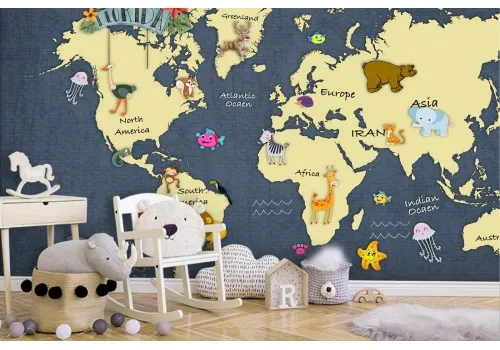Carta da Parati bambini mappamondo animali 2