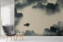 Carta da Parati paesaggio barca tra le nuvole