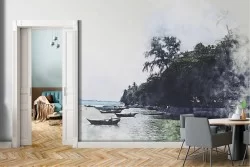 Carta da Parati oceano tropicale con barche paesaggio