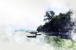 Carta da Parati Design e Stili Flora e Fauna Paesaggi e Natura Dipinti e Acquerelli Spiaggia e Mare Tropicale