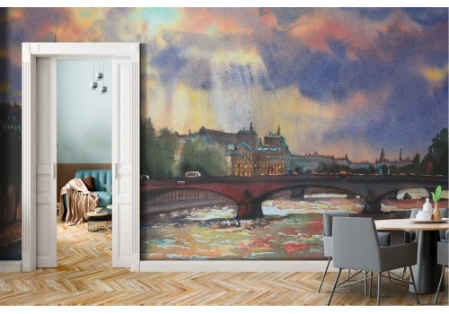 Wallpaper painted city Paris river Seine