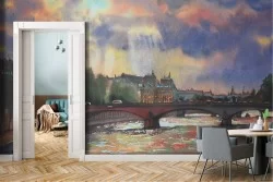 Wallpaper painted city Paris river Seine