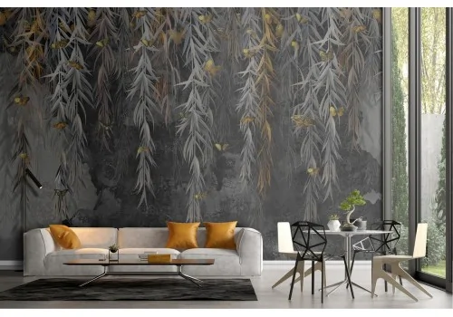 Black concrete surface wallpaper with plants