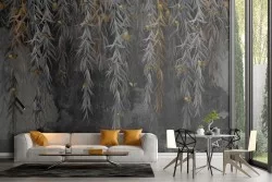 Carta da Parati superficie cemento nero con piante