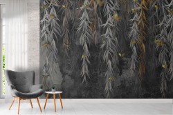Black cement surface wallpaper with plants