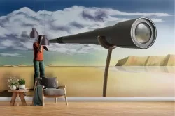 Abstract painted wallpaper man in the desert