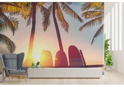 Tropical landscape wallpaper ocean surfboards