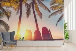 Carta da Parati paesaggio tropicale oceano tavole surf