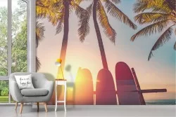 Carta da Parati paesaggio tropicale oceano tavole surf