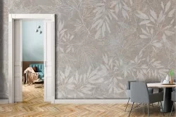 Wallpaper stylized leaves on vintage natural marble