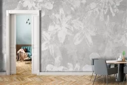 Abstract white flowers wallpaper on natural urban concrete