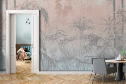 Vintage nature wallpaper with tropical leaves and trees