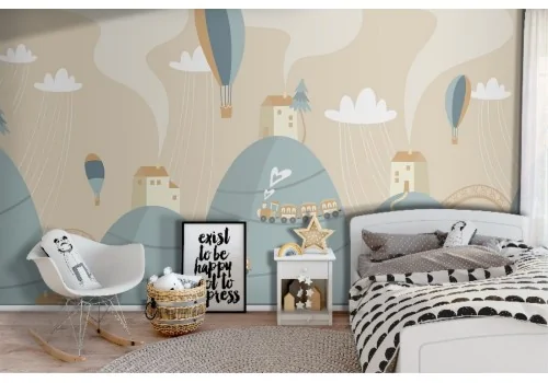 Carta da Parati bambini treni e mongolfiere 2